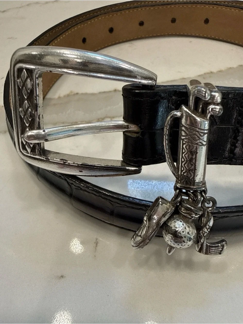 Brighton Leather Belt Black Croc 1” With Golf Clubs C3003 XL 36